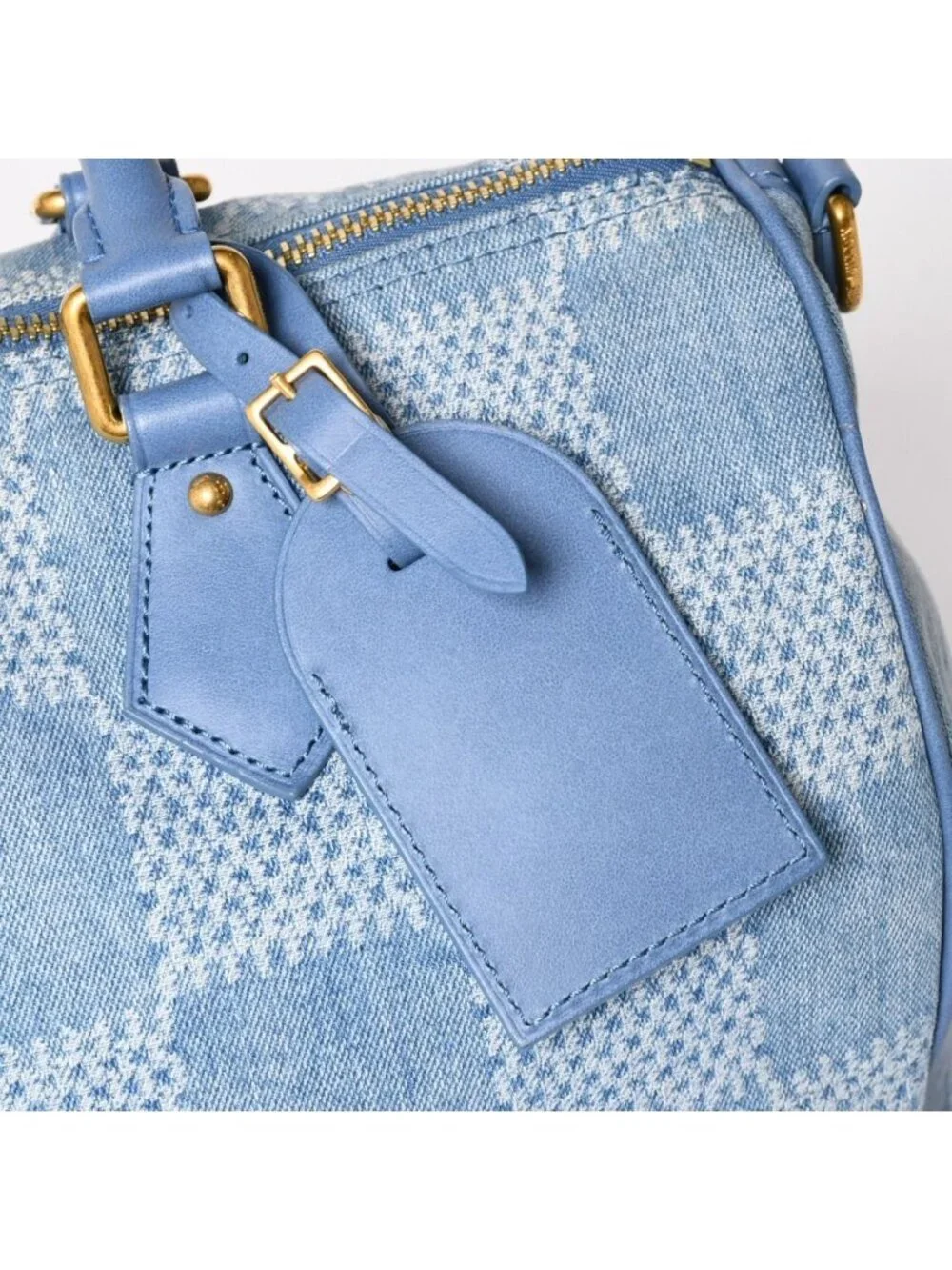 Louis Vuitton Speedy Bandouliere 30 Handbag Damier Denim 3D Cotton Blue Gold